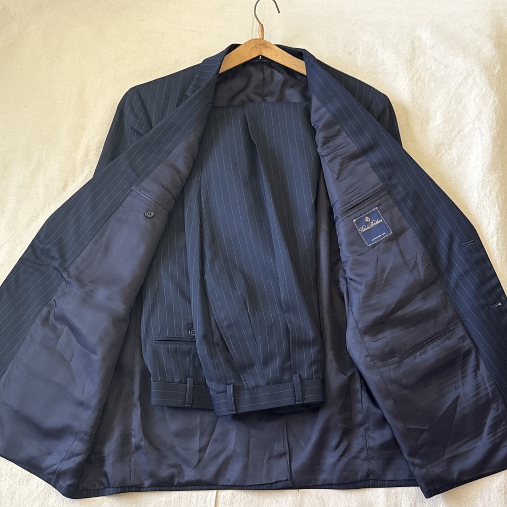 Brooks Brothers Suit Madison Fit Men 43 Black Striped Flat Front Pants